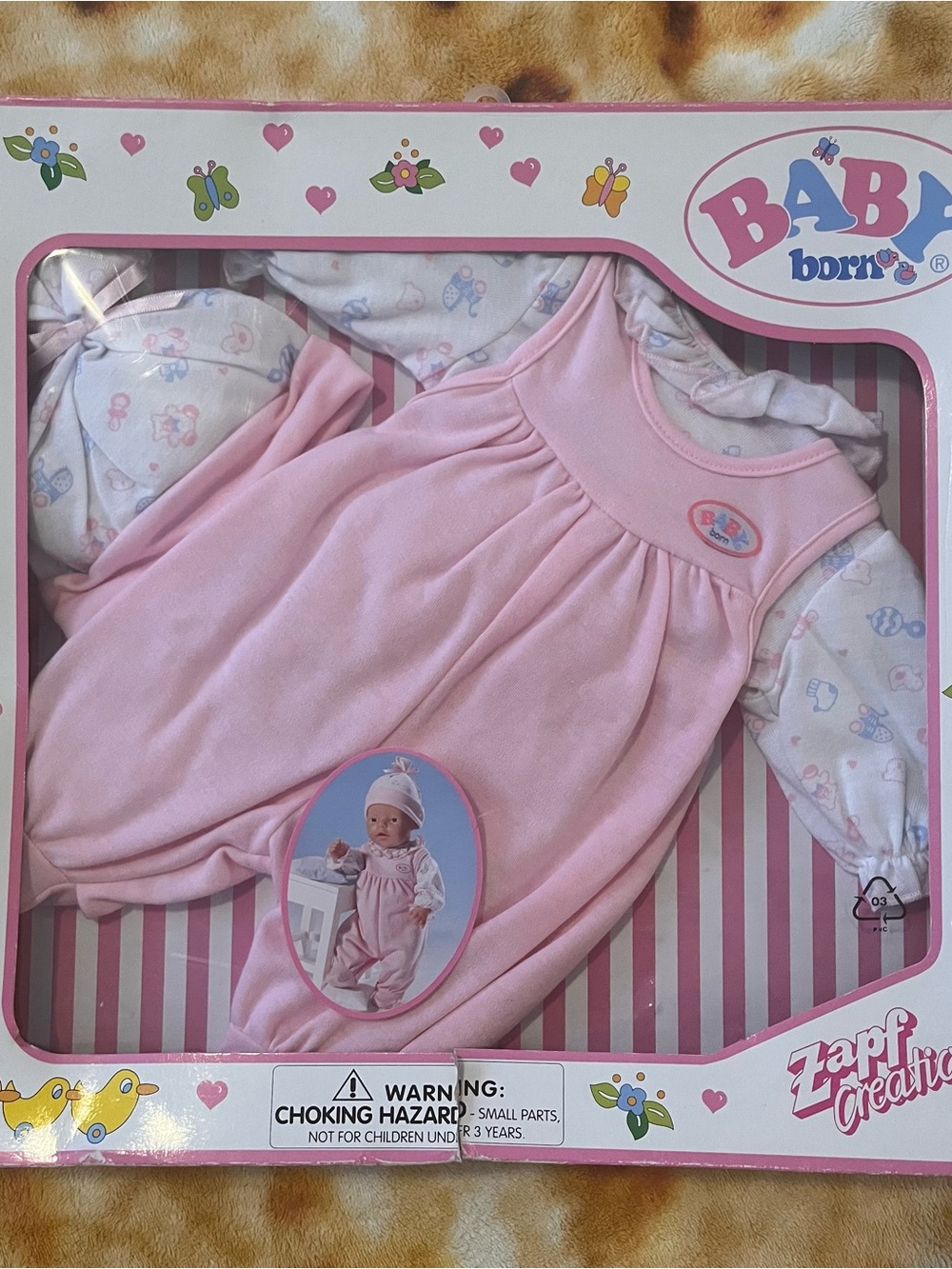 Zapf Creations Baby Born Doll Clothes Pink White Outfit Onesie Hat Unopened